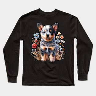 Floral Australian Cattle Puppy Long Sleeve T-Shirt